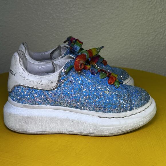 Alexander McQueen Kids Sneaker Blue Glitter Shoe 27 D - Picture 3 of 16